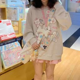 Japanese Kawaii Cartoon Print Long-sleeve Hoodies Harajuku Subculture Aesthetics Sweet Hoodie Tee Fashion Casual Loose Cute Tops