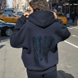 Y2K Retro Wings Sequin Hoodie Angel Wings Ornament Sweatshirt Harajuku Sweet Lady Casual Streetwear Relaxed Fit Pullover Coat