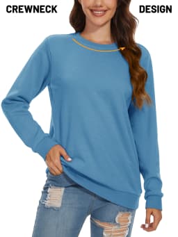TACVASEN Women's Lightweight Crew Neck Long Sleeve Fleece Lining Sweatshirts Casual Pullover Outdoor Sweatshirts Sportswear Tops