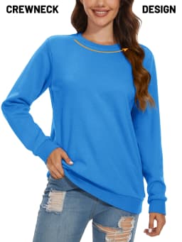 TACVASEN Women's Lightweight Crew Neck Long Sleeve Fleece Lining Sweatshirts Casual Pullover Outdoor Sweatshirts Sportswear Tops