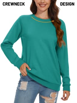 TACVASEN Women's Lightweight Crew Neck Long Sleeve Fleece Lining Sweatshirts Casual Pullover Outdoor Sweatshirts Sportswear Tops