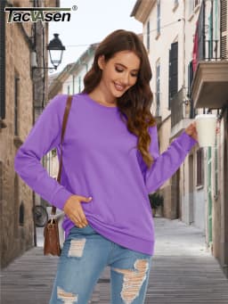 TACVASEN Women's Lightweight Crew Neck Long Sleeve Fleece Lining Sweatshirts Casual Pullover Outdoor Sweatshirts Sportswear Tops
