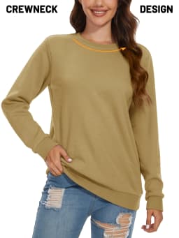 TACVASEN Women's Lightweight Crew Neck Long Sleeve Fleece Lining Sweatshirts Casual Pullover Outdoor Sweatshirts Sportswear Tops
