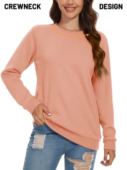 TACVASEN Women's Lightweight Crew Neck Long Sleeve Fleece Lining Sweatshirts Casual Pullover Outdoor Sweatshirts Sportswear Tops