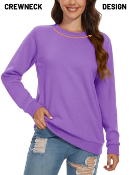 TACVASEN Women's Lightweight Crew Neck Long Sleeve Fleece Lining Sweatshirts Casual Pullover Outdoor Sweatshirts Sportswear Tops