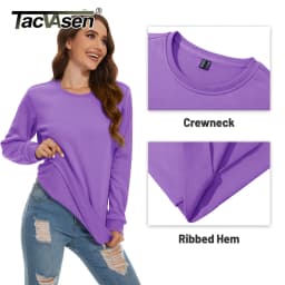 TACVASEN Women's Lightweight Crew Neck Long Sleeve Fleece Lining Sweatshirts Casual Pullover Outdoor Sweatshirts Sportswear Tops