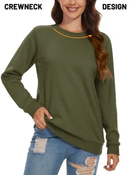 TACVASEN Women's Lightweight Crew Neck Long Sleeve Fleece Lining Sweatshirts Casual Pullover Outdoor Sweatshirts Sportswear Tops