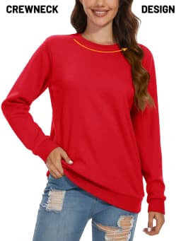 TACVASEN Women's Lightweight Crew Neck Long Sleeve Fleece Lining Sweatshirts Casual Pullover Outdoor Sweatshirts Sportswear Tops