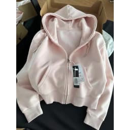 Short Hooded Zip Up Sweatshirt Jacket Women Korean Style Loose Long-sleeved Harajuku Casual Open Front Tops Hoodie Female