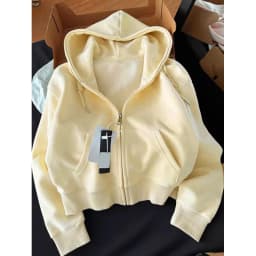 Short Hooded Zip Up Sweatshirt Jacket Women Korean Style Loose Long-sleeved Harajuku Casual Open Front Tops Hoodie Female