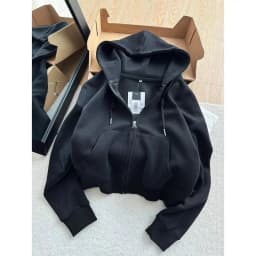 Short Hooded Zip Up Sweatshirt Jacket Women Korean Style Loose Long-sleeved Harajuku Casual Open Front Tops Hoodie Female