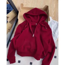 Short Hooded Zip Up Sweatshirt Jacket Women Korean Style Loose Long-sleeved Harajuku Casual Open Front Tops Hoodie Female
