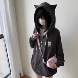 Cat Ear Hood Sweatshirts Coats Women Clothes Long Sleeve Striped Hoodies Y2k Tops 2025 Ropa Mujer Casual Fashion Japanese Hoodie