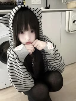 Cat Ear Hood Sweatshirts Coats Women Clothes Long Sleeve Striped Hoodies Y2k Tops 2025 Ropa Mujer Casual Fashion Japanese Hoodie