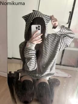Cat Ear Hood Sweatshirts Coats Women Clothes Long Sleeve Striped Hoodies Y2k Tops 2025 Ropa Mujer Casual Fashion Japanese Hoodie