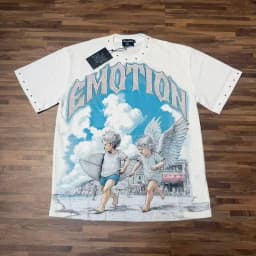 2026 MIXED EMOTION Rhinestone Shirt Streetwear Cotton Loose Round Neck Top Tees Oversized Tee Top Trendy