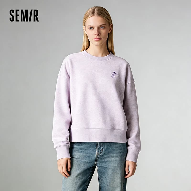 Semir Oversize Hoodie Women Spring Embroidered Split Basic Layer Trendy Pullover Casual Loose Comfortable Stylish Top
