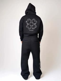 New 2026 Fashion Olive Green Embroidered Zipper Hoodie & Pants Set, Men's Street Style Fashion Loose Casual 2-Piece Sportswear