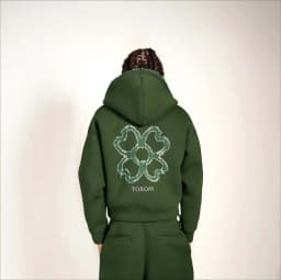 New 2026 Fashion Olive Green Embroidered Zipper Hoodie & Pants Set, Men's Street Style Fashion Loose Casual 2-Piece Sportswear