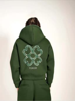 New 2026 Fashion Olive Green Embroidered Zipper Hoodie & Pants Set, Men's Street Style Fashion Loose Casual 2-Piece Sportswear
