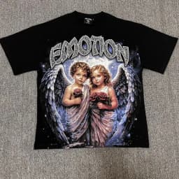 2026 MIXED EMOTION Rhinestone Short Sleeve Men Women Tshirt Streetwear Cotton Loose Round Neck Top Tees Oversized Tee Top Trendy