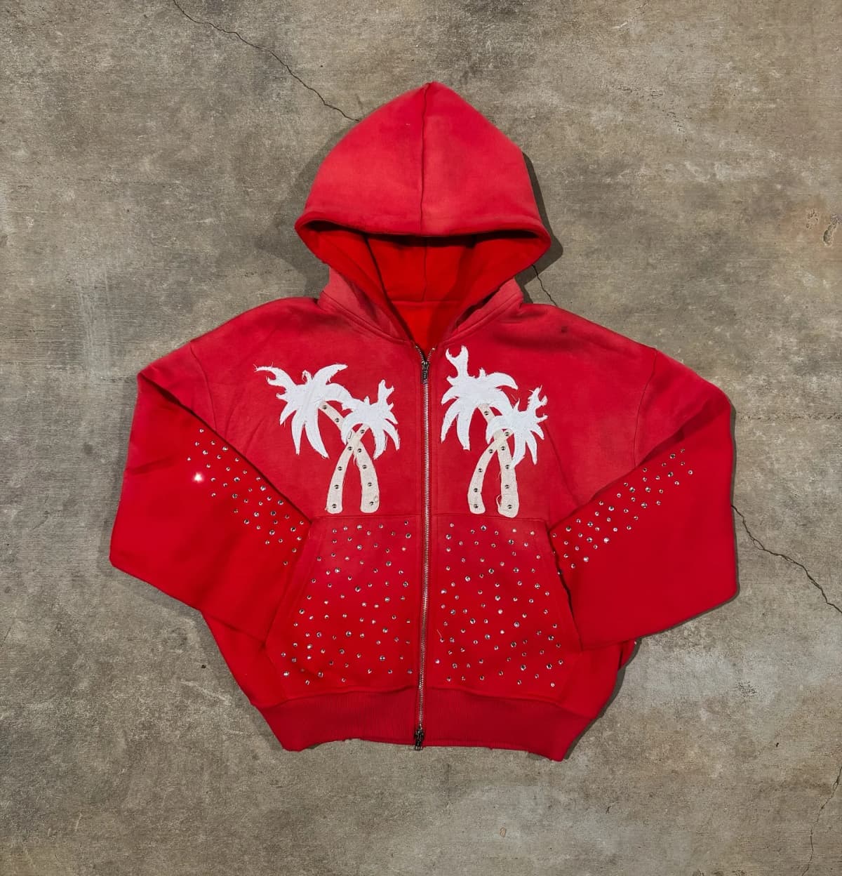 America Harajuku Palm Tree Letter Embroidery Loose Hoodie Y2k Hip Hop Fashion Sequin Splice Women Sweatshirt Street Men Clothing