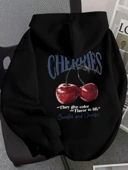 Hoodie Women's Cherry Print Hooded Sweatshirt Oversized Casual Pullover with Cherry Graphic Hoodies Hip Hop