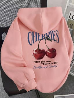Hoodie Women's Cherry Print Hooded Sweatshirt Oversized Casual Pullover with Cherry Graphic Hoodies Hip Hop