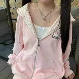 2026 Spring Fashion Letter Print Hooded New Clothing American Polka Dot Star Sweatshirts Women Y2k Sweet Loose Casual Jacket