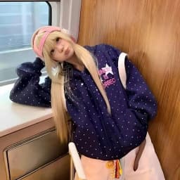 2026 Spring Fashion Letter Print Hooded New Clothing American Polka Dot Star Sweatshirts Women Y2k Sweet Loose Casual Jacket
