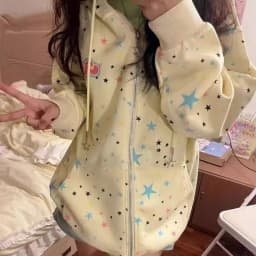 2026 Spring Fashion Letter Print Hooded New Clothing American Polka Dot Star Sweatshirts Women Y2k Sweet Loose Casual Jacket