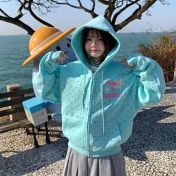 2026 Spring Fashion Letter Print Hooded New Clothing American Polka Dot Star Sweatshirts Women Y2k Sweet Loose Casual Jacket