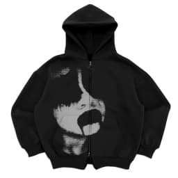 Street sports zipper printed cardigan 2024 new street trend hooded sweatshirt fashion men's Y2K loose retro pocket sweatshirt