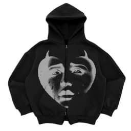 Street sports zipper printed cardigan 2024 new street trend hooded sweatshirt fashion men's Y2K loose retro pocket sweatshirt