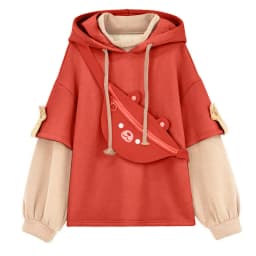 Bear Hoodie For Womens Autumn Casual Fashion Oversized Color Block Sweatshirt Unisex Long Sleeve Hooded Y2k Streetwear свитшот