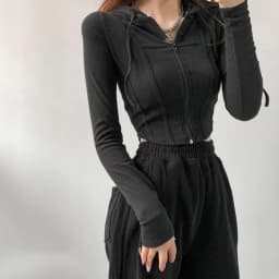 Fashion Slim Short Zip-up Sweatshirts Women Sexy Solid Color Crop Tops Hooded Cardigans Korean Streetwear Hoodies Female