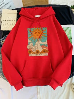 Tarot Card Art The Sun Prints Female Hoodies Fashion Casual Sportshirt Oversize Loose Sweatshirts Warm Fleece Woman Clothing