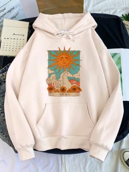 Tarot Card Art The Sun Prints Female Hoodies Fashion Casual Sportshirt Oversize Loose Sweatshirts Warm Fleece Woman Clothing