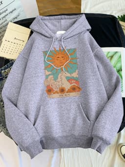 Tarot Card Art The Sun Prints Female Hoodies Fashion Casual Sportshirt Oversize Loose Sweatshirts Warm Fleece Woman Clothing