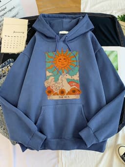 Tarot Card Art The Sun Prints Female Hoodies Fashion Casual Sportshirt Oversize Loose Sweatshirts Warm Fleece Woman Clothing
