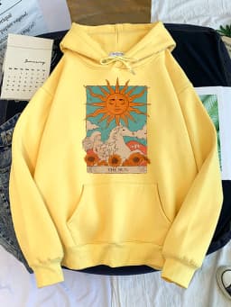 Tarot Card Art The Sun Prints Female Hoodies Fashion Casual Sportshirt Oversize Loose Sweatshirts Warm Fleece Woman Clothing