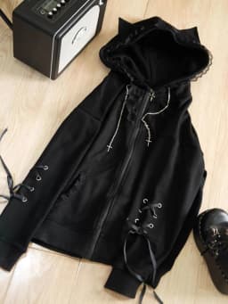 New Spring and Autumn Style Lace Ribbon Three-dimensional Cat Ear Sweater Women Jacket Loose Casual Lazy Zipper Cute Top Trendy