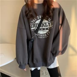 Fleece Lined Hoodless Sweatshirt Women's Spring Autumn Winter Thin Loose Korean Style Retro Hong Kong Style Chic Top Coat