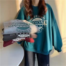 Fleece Lined Hoodless Sweatshirt Women's Spring Autumn Winter Thin Loose Korean Style Retro Hong Kong Style Chic Top Coat