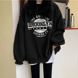 Fleece Lined Hoodless Sweatshirt Women's Spring Autumn Winter Thin Loose Korean Style Retro Hong Kong Style Chic Top Coat