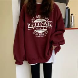 Fleece Lined Hoodless Sweatshirt Women's Spring Autumn Winter Thin Loose Korean Style Retro Hong Kong Style Chic Top Coat