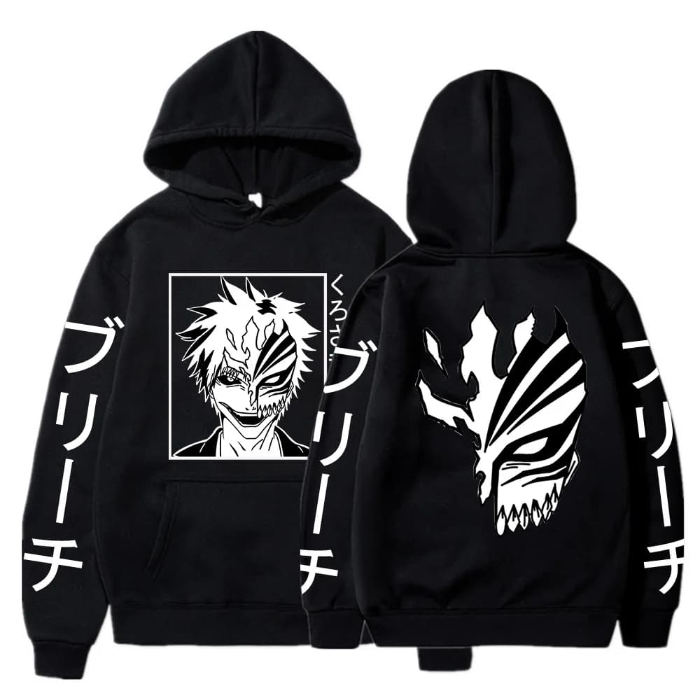 Bleach Kurosaki ichigo Anime Harajuku Hoodies Gothic Cartoon Manga Mask Boy Graphic Men Women Winter Long Sleeves Sweatshirts
