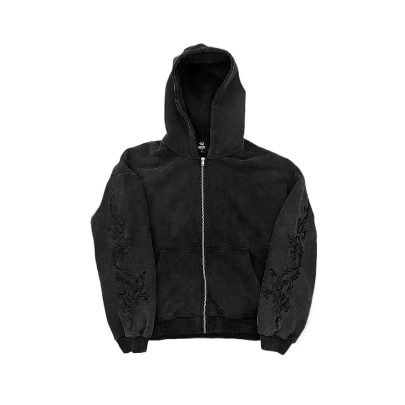 New Vine Embroidered Women Hoodie High Street Washed Black Gray Men Women Sweatshirt Gothic Harajuku Streetwear Casual Hoodie