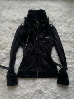 Gothic Black Slim Fit Zip-Up Hoodie Womens Y2K Fashion Ribbed Hem Oversized Cuffs Hoodie Sports Shirt Casual Jacket
