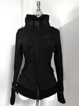 Gothic Black Slim Fit Zip-Up Hoodie Womens Y2K Fashion Ribbed Hem Oversized Cuffs Hoodie Sports Shirt Casual Jacket